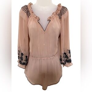 Buckle Y2K Day trip M Baby Doll Sheer Embroidered Blouse Going Out Indie Sleaze